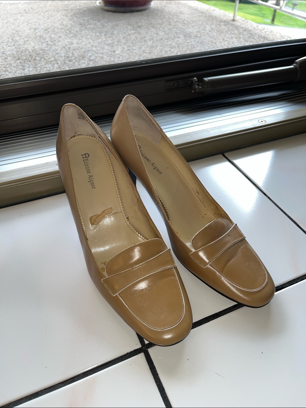 Etienne Aigner Tan Leather Heel Loafers